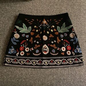 Floral Embroidered Black Skirt